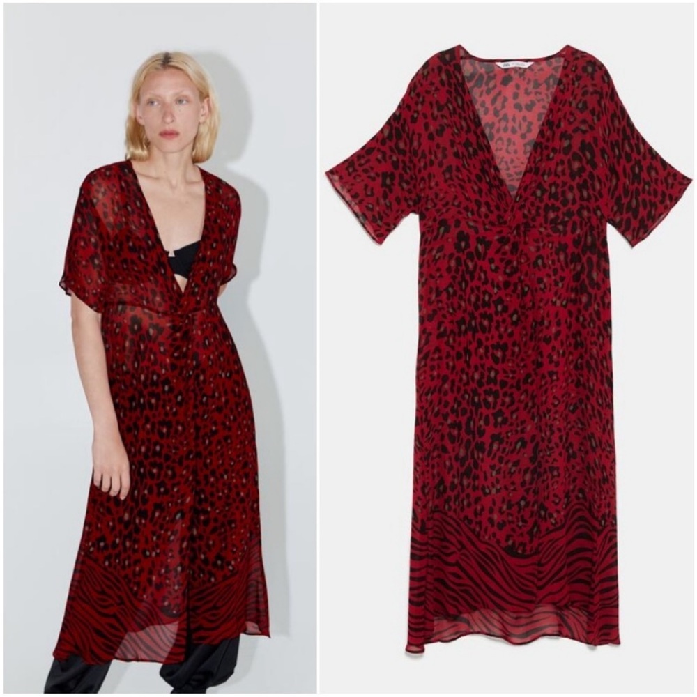 Zara Red Animal Print Shirt